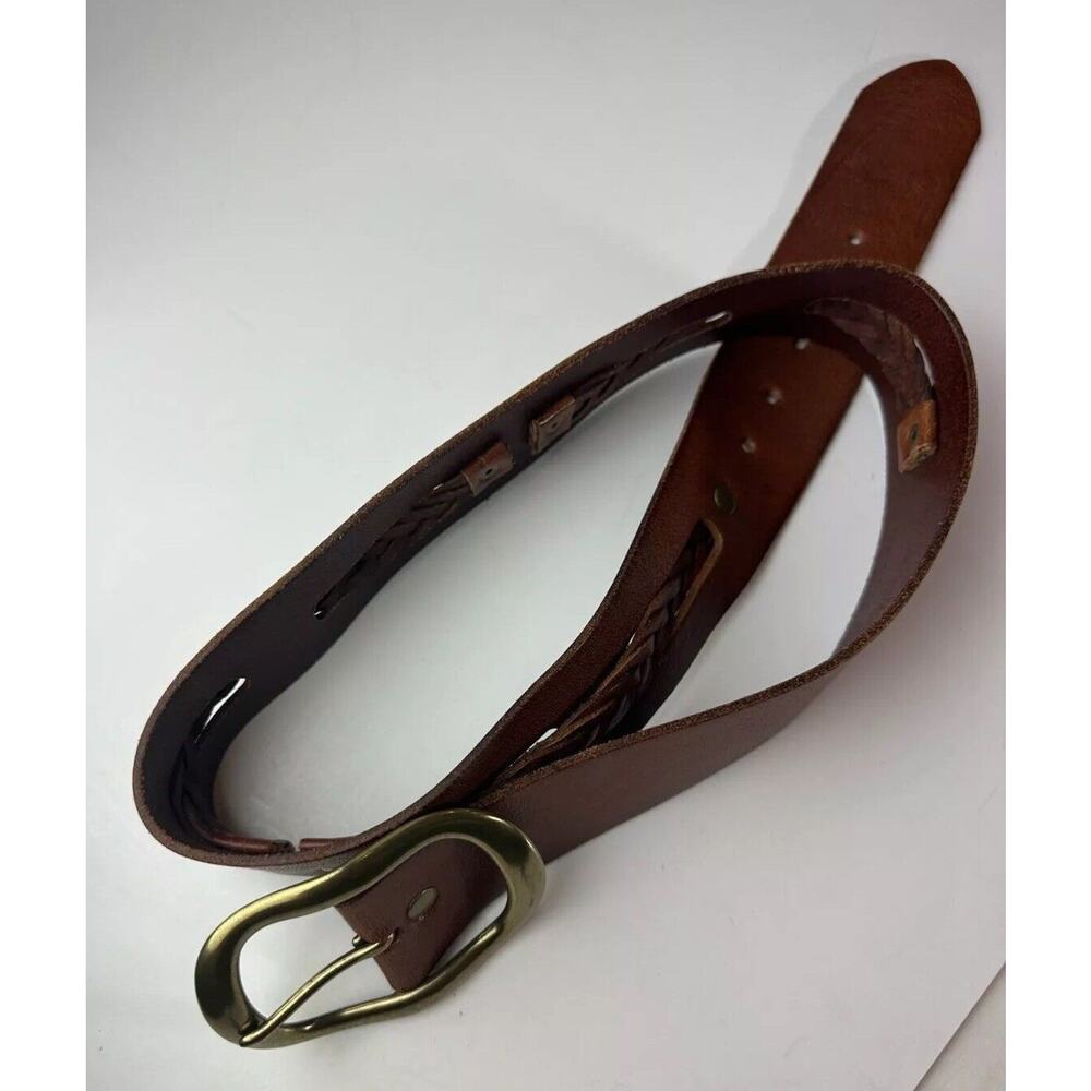 Linea Pelle Braided Woven Genuine Leather Handmade Belt With Buckle Brown Medium - Picture 7 of 13